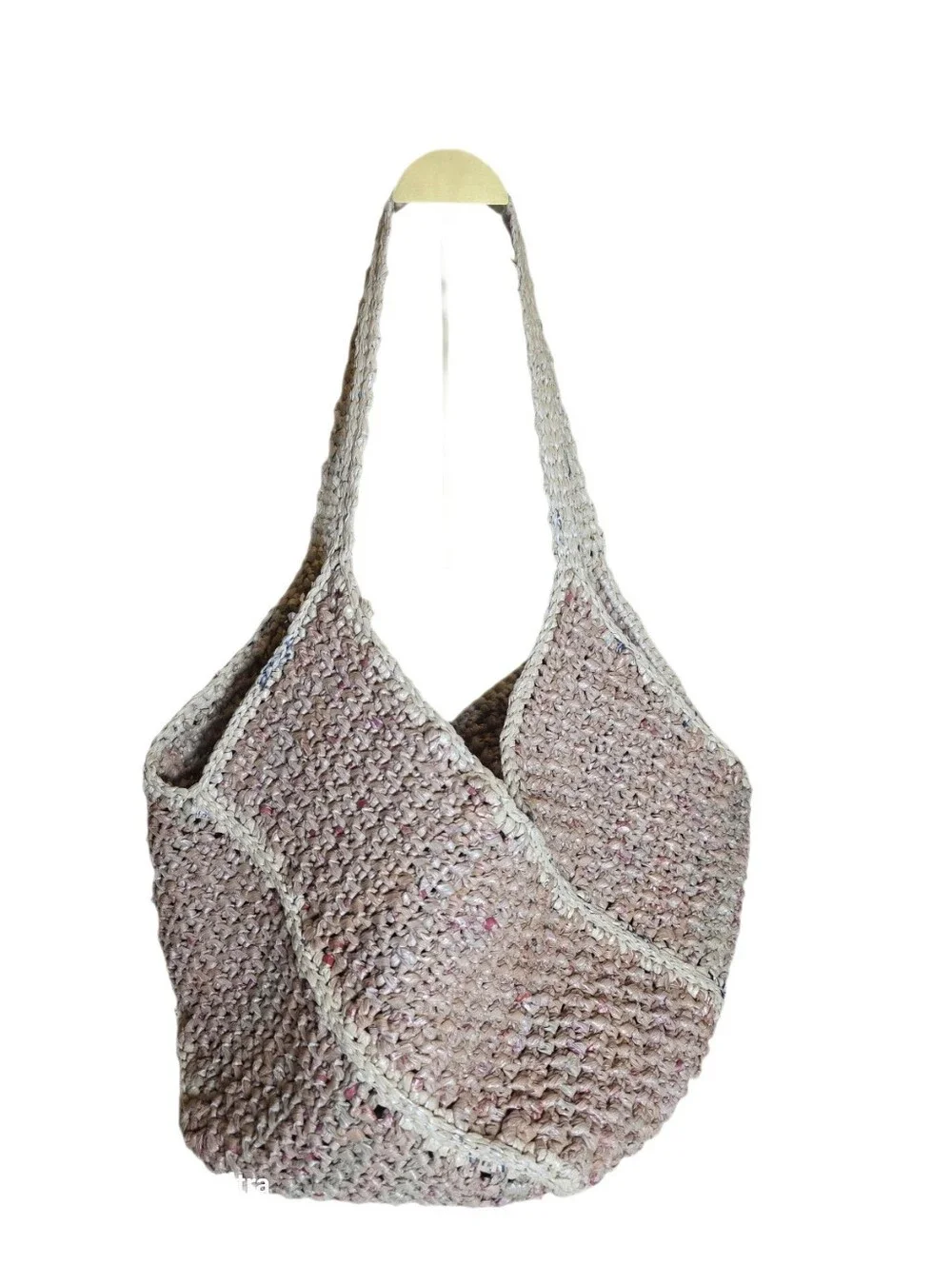 Upcycled Woven Plarn Tote Bag Eco-Friendly Boho Double Strap Shoulder Bag